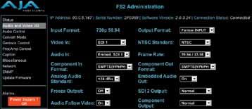 FS1 Remote Web Interface Universal HD/SD Audio/Video Frame Synchronizer and Converter SD<>HD up/down conversion SD<>SD aspect ratio conversion HD<>HD cross conversion (720p/1080i) Dual HD/SD Inputs