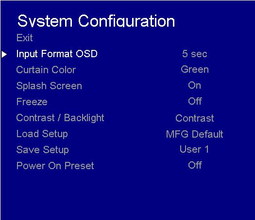 SYSTEM CONFIGURATION SUBMENU Use the Color Configuration submenu to adjust the color temperature of the display.