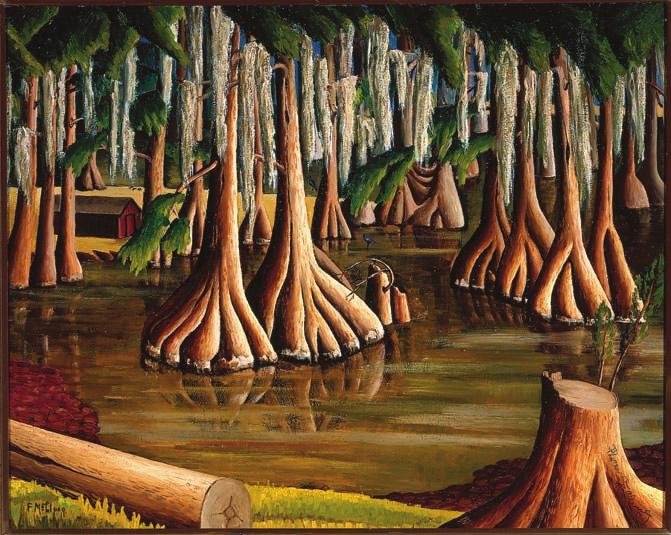 Cypress Swamp, Texas (1940), Florence McClung. Oil on masonite, 24 30. Gift of the Roger H. Ogden Collection. The Ogden Museum of Southern Art.