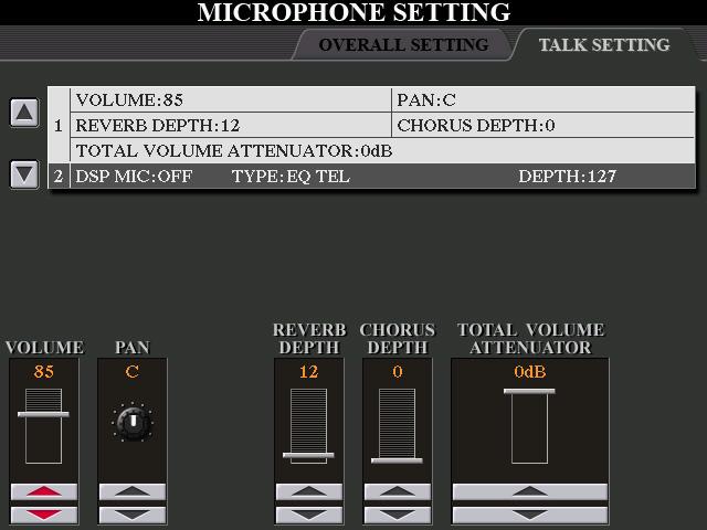 Talk Settings This function gives you special settings for making announcements between songs, separate from the settings for your singing performance. 1 Call up the operation display.