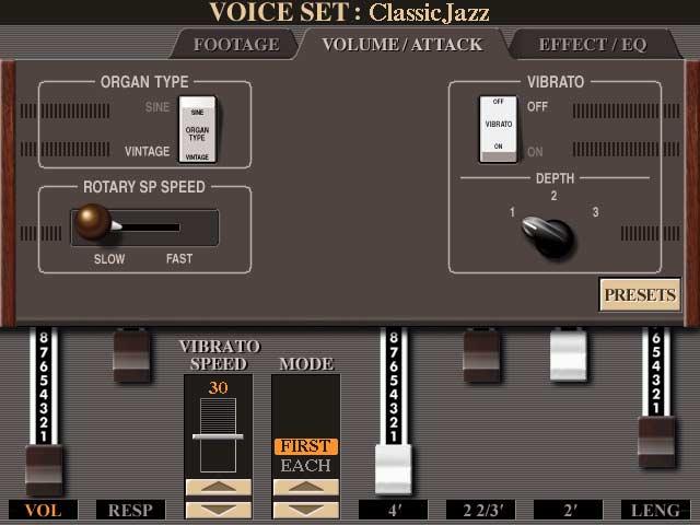 1 Voices Playing the Keyboard Editing Organ Flutes Parameters The Organ Flute Voices selected from the [ORGAN FLUTES] button can be edited by adjusting the footage levers, adding the attack sound,