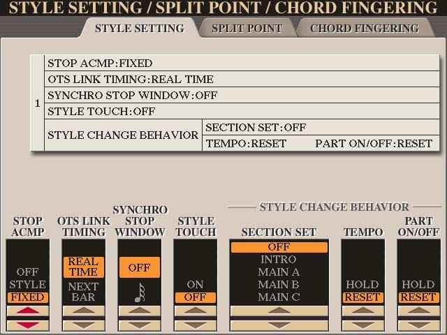 Style Playback Related Settings The Tyros3 has a variety of Style playback functions which can be accessed in the display below. 1 Call up the operation display.