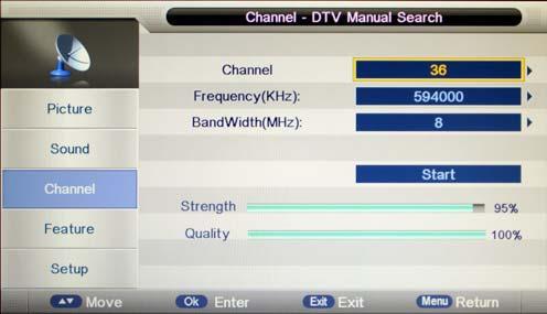 OSD Menu OSD Menu Country: Select the country. TV Connection: Select DTV type, you can choose Air(DVB-T), Cable(DVB-C), Satellite(DVB-S2), as you like.