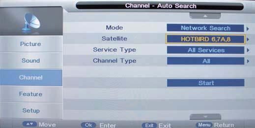 OSD Menu OSD Menu Satellite System Press button to select the TV Conection, and set it on Satellite.
