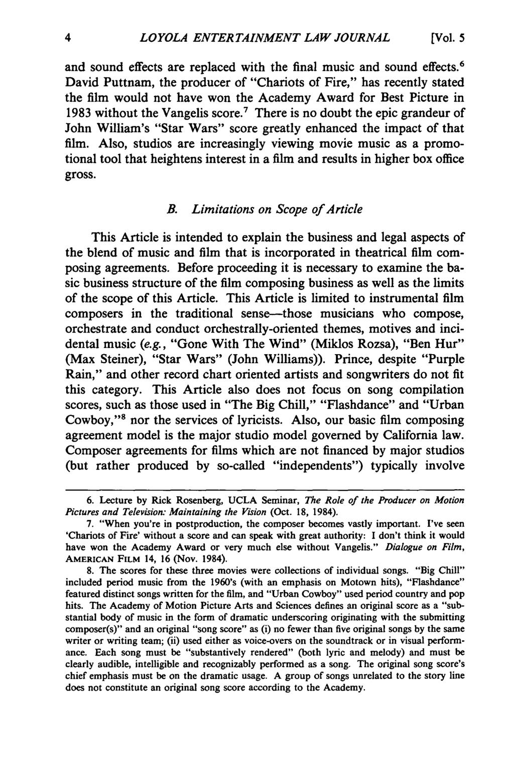 LOYOLA ENTERTAINMENT LAW JOURNAL [Vol. 5 and sound effects are replaced with the final music and sound effects.