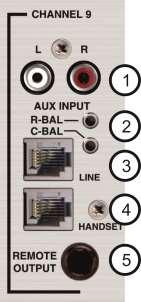 SRM Operations Manual Rear Panel Layout & Function Channel Layout Description 1 - Aux Input: This RCA (phono) input allows you to plug in a stereo source that will be used by the channel when in AUX