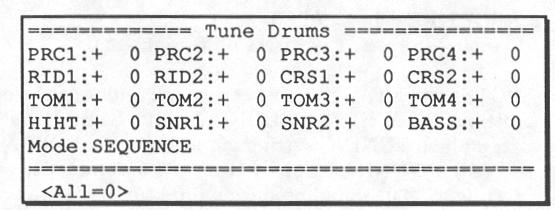 Section 6: Sampling and editing sounds 139 6.4 Tuning the drums Each of the 32 drums may be independently tuned over a 1 1/2 octave range, in.1 semitone increments.