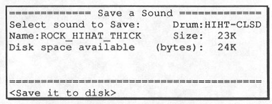 158 7.4 Saving a drum sound This function saves a single drum sound to a disk file, called a "sound" file (the 3 letter file extension is "SND").