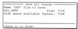 Section 7: Saving to / loading from Disk 159 7.5 Saving all drum sounds This function saves all 34 drum sounds to disk in one file, called a "SET" file (the 3 letter file extension is "SET").