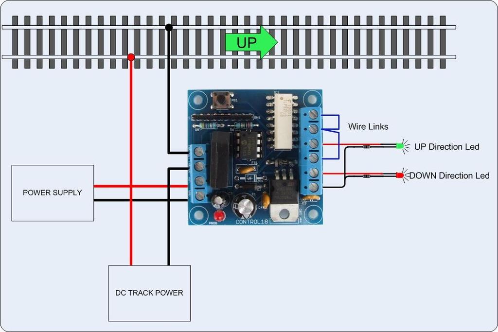 Program 2 - DC/DCC Train In Block Indication, Single Pulse Output (Direction Insensitive) This program switches both outputs briefly whenever there is a train moving within a block.