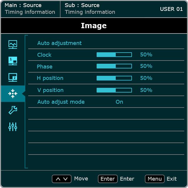 Image menu Available menu options may vary depending on the input sources, functions, settings, and the product specifications. Menu options that are not available temporarily will become grayed out.
