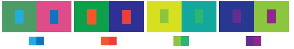 Slika 65: Glede na barvo, ki je v ozadju, delujejo barvni kvadrati ene barve enake svetlosti.