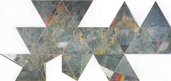 Jasper Johns pa v svojem velikem Zemljevidu»Map«(1967 1971) za Ameriški paviljon na svetovnem Bienalu v Montrealu leta 1967 uporabi drugi način preboja formata.