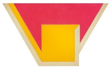 Slika 94: Stella Union 1, 1966 Slika 95: Stella, Sunbornville III, 1966 Barvo uporablja enako kot geometrijo sistematično in površinsko. V primeru slike 92 je prva barva zelena (kvadrat).