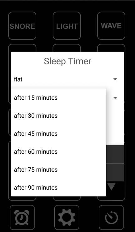 ULTRA SERIES APP FUNCTIONALITY (Android Devices) sleep timer screen 1. Sleep Timer Sets a countdown timer to automatically adjust base to a saved position. a. Open the Sleep Timer box by touching the Timer icon.