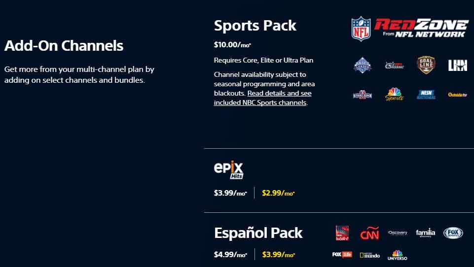 Playstation Vue Add-on Channels 10/26/2017 33 Sling TV Streaming Cable Channels Most cable channels, streamed over the Internet Lower priced starting point Lots of add-on ala-carte personalization