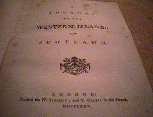 (Johnson,Samuel). JOURNEY TO THE WESTERN ISLANDS OF SCOTLAND London,1775, T.Cadell and W. Strahan. 1st edition, 1st state with the 12-line errata. Courtney And Smith,151.