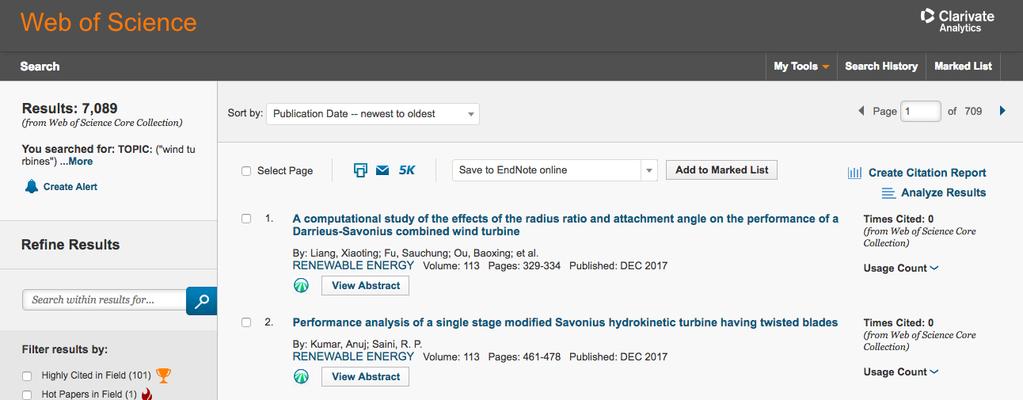 Selecting a Journal Analyze Search Results in Web of Science Select