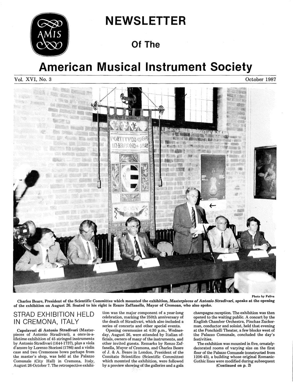 NEWSLETTER Of The American Musical Instrument Society Vol. XVI, No.
