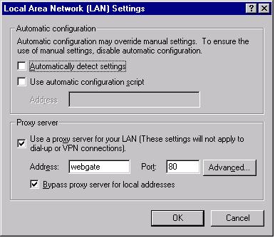6. Click LAN Settings to open the Local Area Network (LAN) Settings dialog box (see