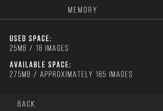 2. You will be able to see the currently used and available space on the inserted SD card (not included). The image count is approximate and may not be an exact reflection of available space.