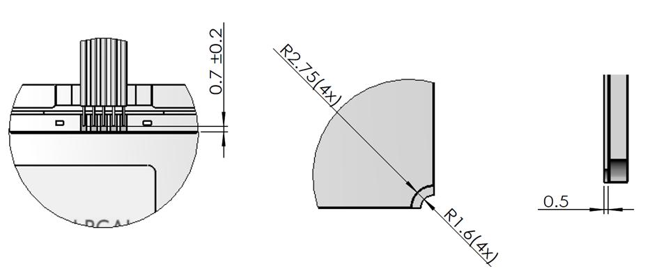 12 Figure 9: Detail A (left) B (center) and C (right) of Figure 8: solder orientation on PCB, screw openings and thickness of metal back plate - integration level 4 Mechanical handling OLEDs are