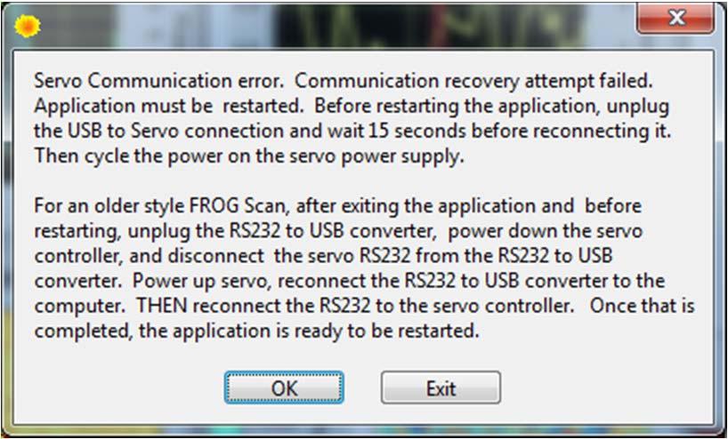 and click OK. The program should be able to recover communication with the servo.
