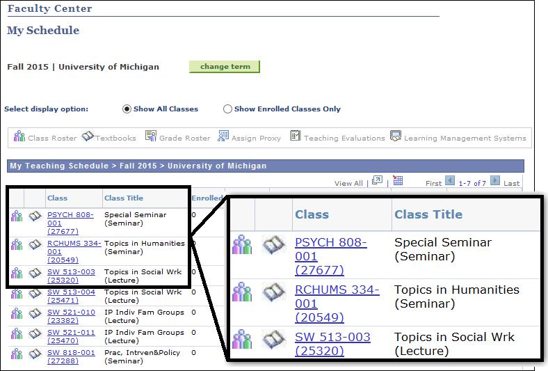 I. Go to a Class Textbook Page Faculty Center Page 3 1 2 1. Click to select the appropriate term.
