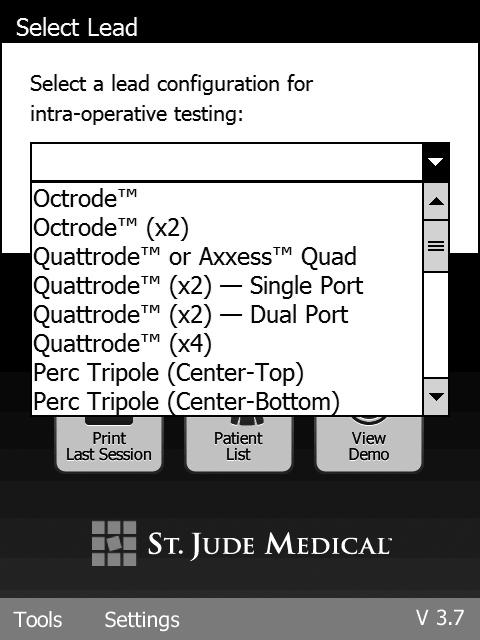 3. In the Select a lead configuration for intra-operative testing