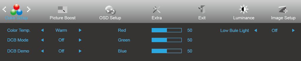 Color Setup 1 Press MENU (Menu) to display menu. 2 Press or to select (Color Setup), and press to enter. 3 Press / / / to select submenu, and press MENU to enter.