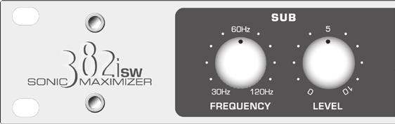 Front Panel Controls 1. SUB FREQUENCY: The phase corrected low frequency information from both channels is summed together and directed through an 18dB/octave filter network.