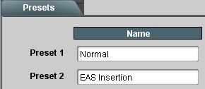 Using the Presets and GPI tabs, normal setup (shown in A thru C on the previous sheets), and ducked mix/eas insertion (shown in D on the previous sheet) can be invoked using GPI 1 card input as