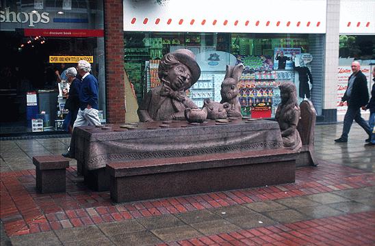 ART Here are some pictures of a sculpture entitled 'Mad Hatter's Tea Party' by Edwin RUSSELL which can be found outside the County Bookshop in Golden Square, Warrington.