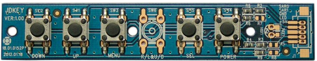 5.2.1 Pushbutton board JD-KEY 5.2.2 Pushbutton board wiring diagram: 5.2.3 Pushbutton function description: SW1:Up key(up) he key without any operation,press the key to increase the volume The key is