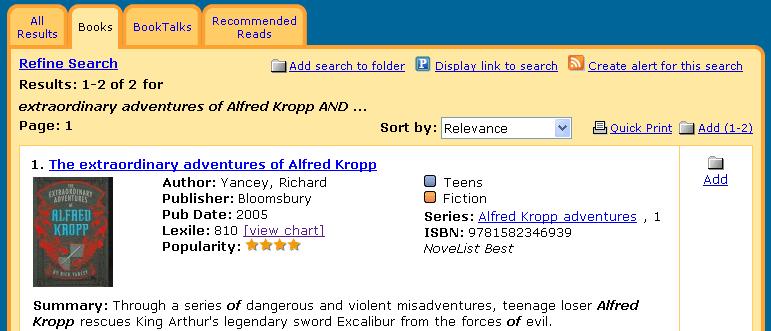 Type extraordinary adventures of alfred kropp (Hint: Search works even if you only type in adventures Alfred Kropp!) into the find box, then hit Search.