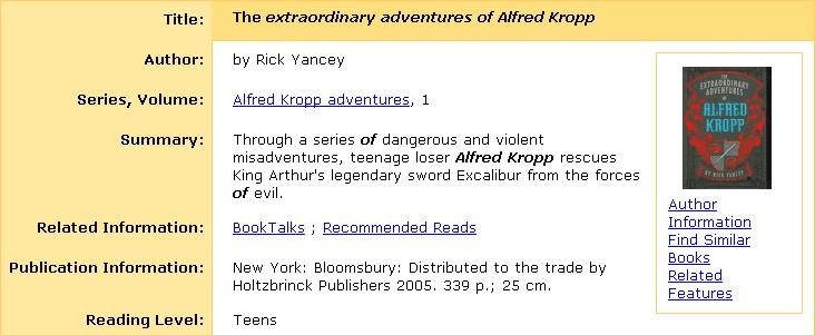 There's the book, The Extraordinary Adventures of Alfred Kropp. Click on the link for The Extraordinary Adventures of Alfred Kropp. 1.