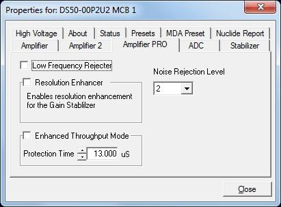 932502F / 0715 4. MCB PROPERTIES IN MAESTRO Low Frequency Rejector This feature is discussed in detail in Section 1.5. You cannot optimize or pole-zero the DSPEC 50 while in LFR mode.