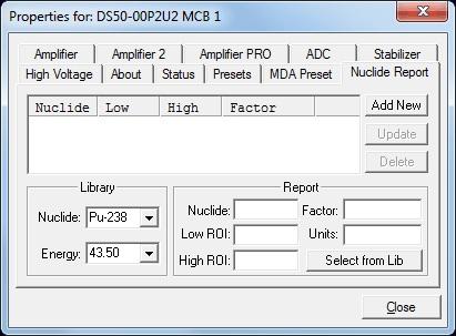 DSPEC 50 and DSPEC 502 Digital Gamma-Ray Spectrometer User s Manual 932502F / 0715 Figure 43 shows the Nuclide Report tab.