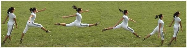 8.4.4. Skoki»Skok je gibanje, ki ga sestavljajo odriv, let in doskok«(bolkovič idr., 2002, str. 85). Ritmični skoki v twirlingu so prvine, ki so tudi pogoste.