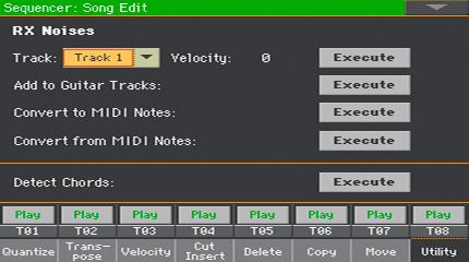 21 1 Go to the Sequencer > Song Edit > Utility page. 2 Touch the Execute button next to the Detect Chords parameter to automatically analyze the Standard MIDI File, and find chords.