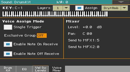 24 Level parameter [1.1] A Level parameter has been added to the Sound > DrumKit > Voice Mixer page. Use the Level parameter to set the level of the selected key.