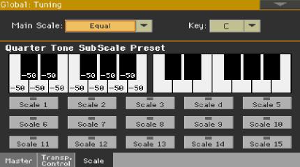 More SC Presets While in the Style Play/Song Play > main page > Sub-Scale pane, or in the Global > Tuning > Scale page, you can