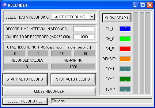 Datenrekorder Funktion des Datenrekorders: Die SI-JET2-Scope Software beinhaltet einen Datenrekorder, der es erlaubt eine gewisse Anzahl von Datenframes abzuspeichern.