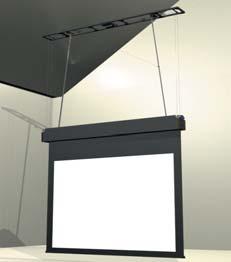 After the Cable Climber housing settles at the top of the viewing plane the screen motor activates and the projection screen surface descends into the