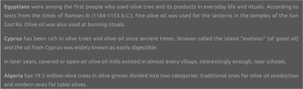 Figure 28 Example of storytelling on the website of the Routes of the Olive Tree In comparison to the second story, we consider the first story to be more evocative in terms of language.