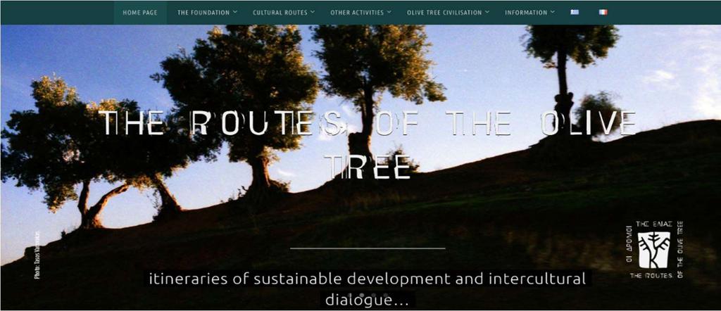 Figure 18 Homepage of website Routes of the Olive Tree Furthermore, on their official Facebook Page, the Routes of the Olive Tree is described as itineraries of culture and dialogue on the olive tree