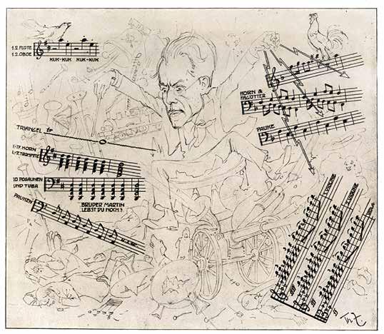 6 Sketch by Theo Zasche for a caricature of Mahler conducting his First Symphony, first published in the Illustriertes Wiener