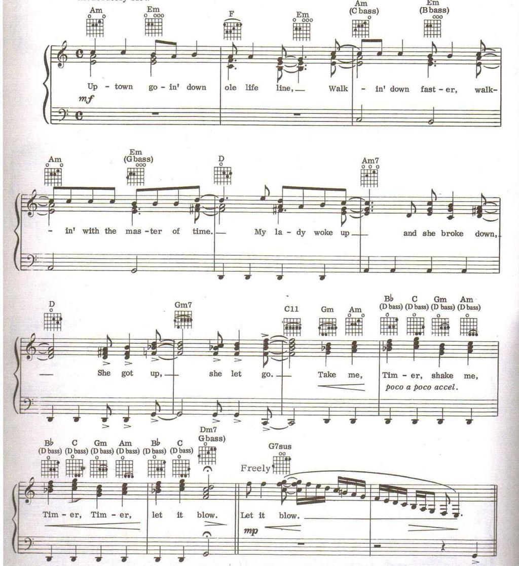 Figure 1.1 The opening page of Timer Although Nyro frequently draws on the possibilities of altering the tempo, section B (bars 15-40) of the song is mainly performed at 100 bpm.