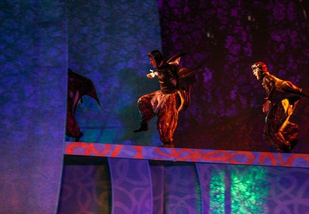 In one of the scenes of the show, the Wicked Witch s flying monkeys do circus tricks in the aisles. The flying monkeys make loud noises.