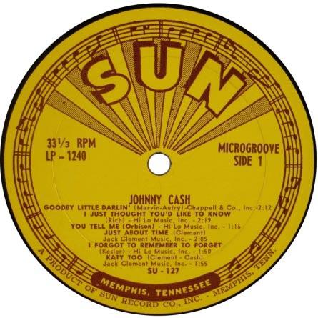Johnny Cash Greatest! Mono Sun SLP-1240 1 st mention in Billboard: November 2, 1959. Printing B MICROGROOVE at right in tall, thin print.